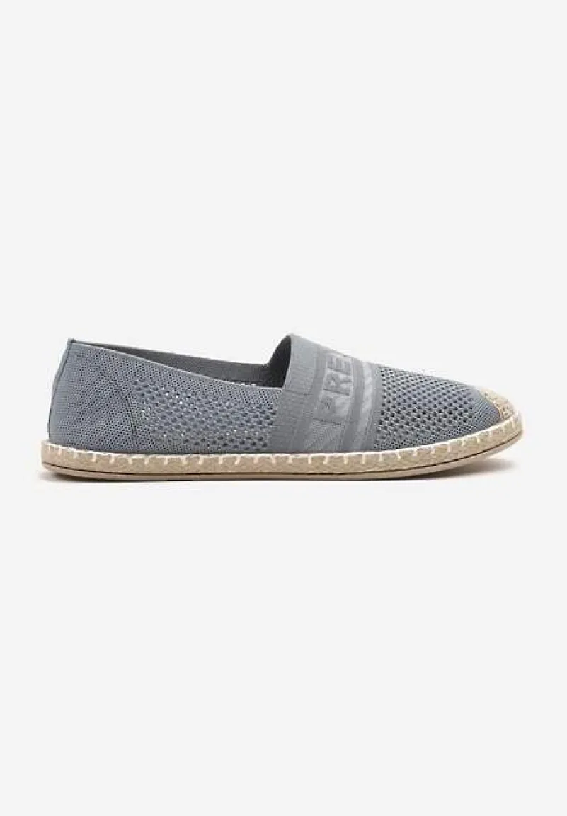 Jasnoniebieskie Espadryle z Napisem Perforowaną Cholewką i Plecionym Noskiem Palamelia