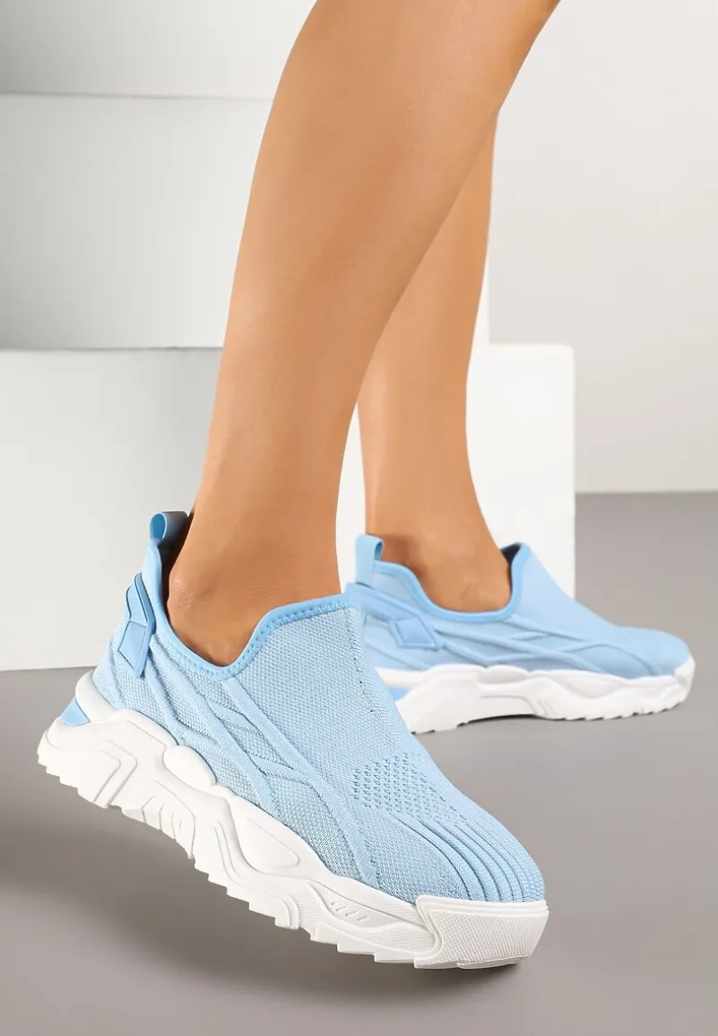 Jasnoniebieskie Siateczkowe Buty Sportowe Sneakersy Wsuwane Zdobione Tłoczeniami Nusadela