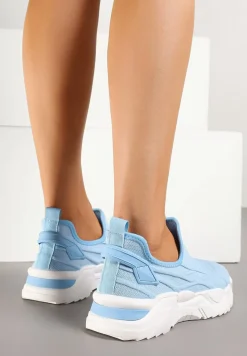 Jasnoniebieskie Siateczkowe Buty Sportowe Sneakersy Wsuwane Zdobione Tłoczeniami Nusadela