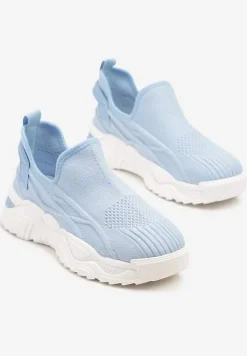 Jasnoniebieskie Siateczkowe Buty Sportowe Sneakersy Wsuwane Zdobione Tłoczeniami Nusadela