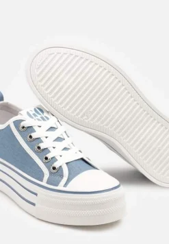Jasnoniebieskie Trampki na Platformie Ozdobione Cyrkoniami Arenoria