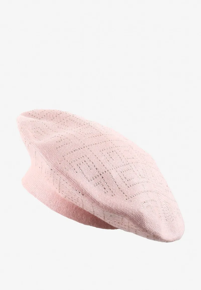 Jasnoróżowa Czapka Beret z Geometrycznym Wzorem z Cyrkoniami Holindia