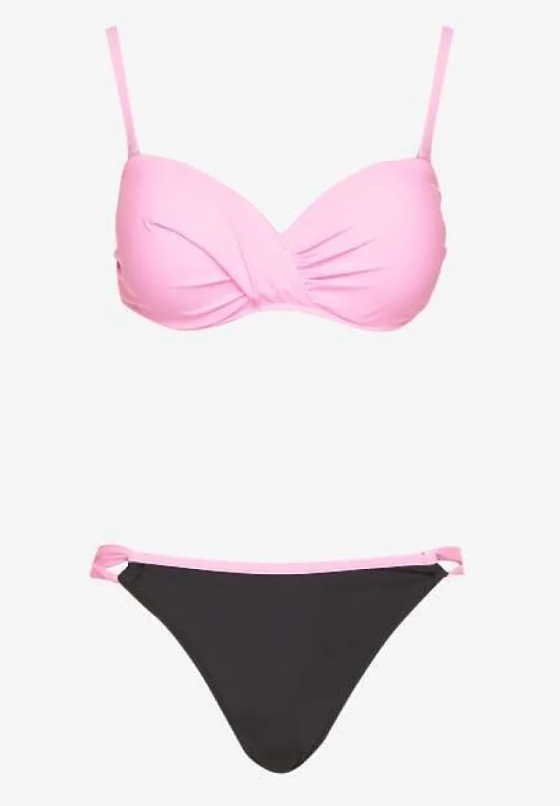 Jasnoróżowe Bikini Majtki Figi i Biustonosz z Marszczeniem Sepiana