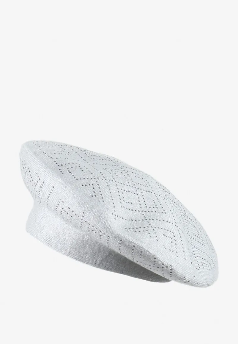 Jasnoszara Czapka Beret z Geometrycznym Wzorem z Cyrkoniami Holindia
