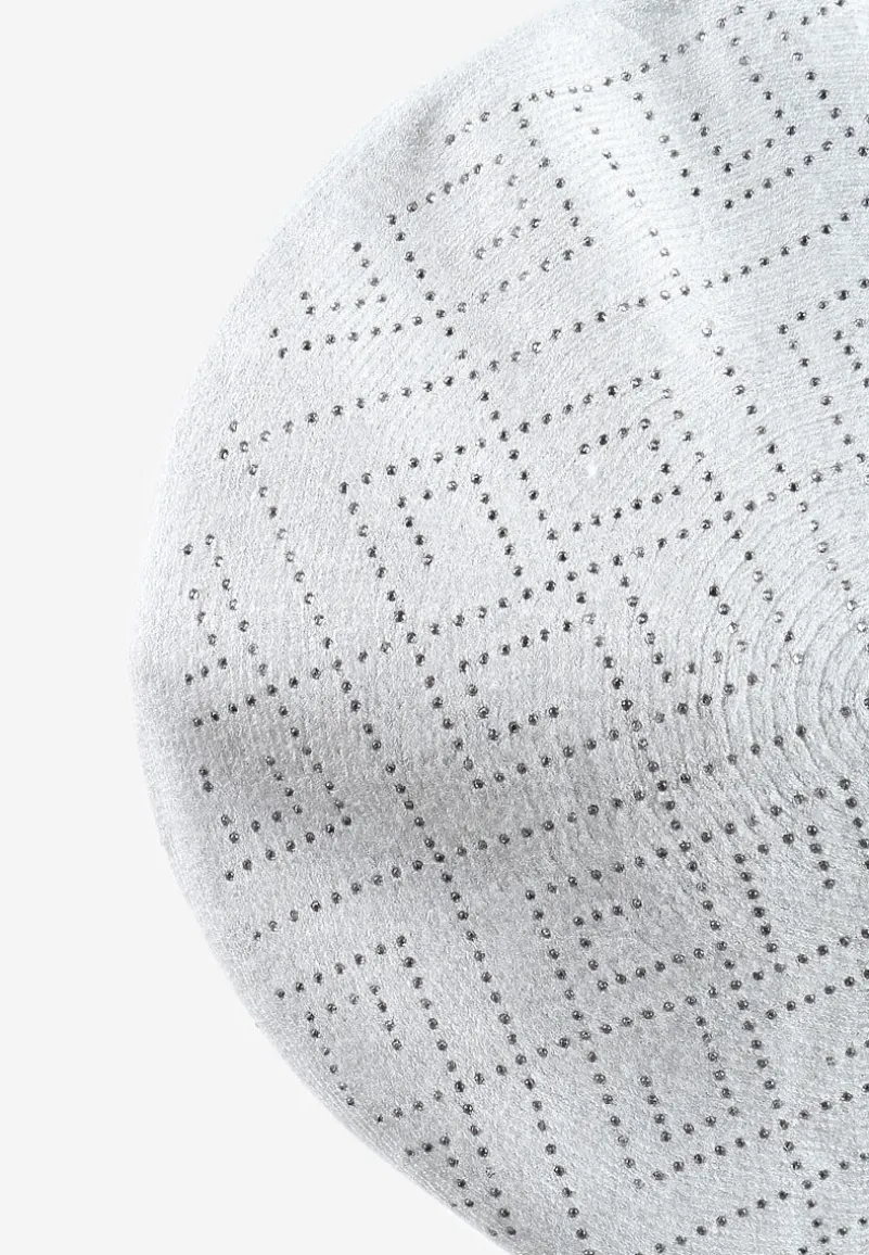 Jasnoszara Czapka Beret z Geometrycznym Wzorem z Cyrkoniami Holindia