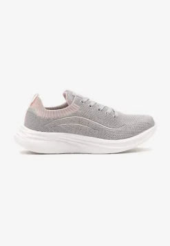Jasnoszare Buty Sportowe Sneakersy Siateczkowe z Elastyczną Cholewką Alirone