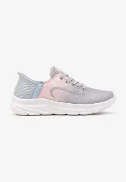 Jasnoszare Buty Sportowe Sneakersy z Ozdobnym Tłoczeniem na Pięcie i Napisem Darilen