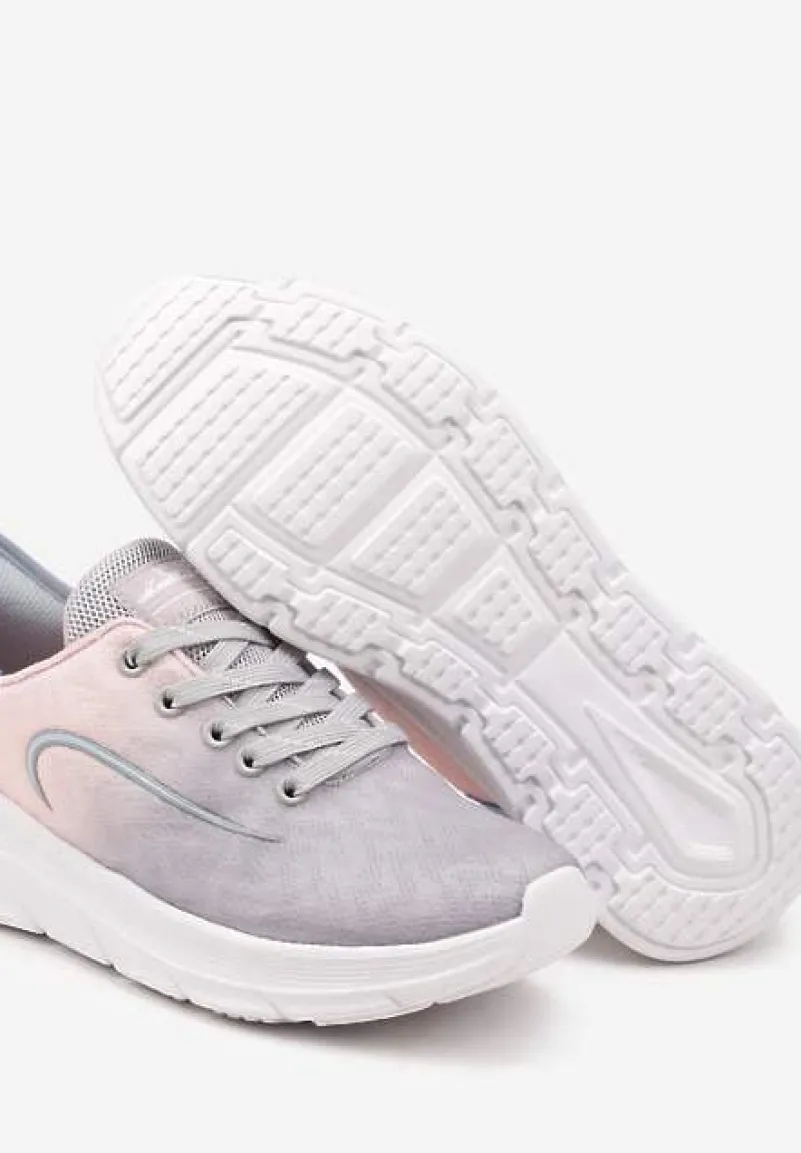 Jasnoszare Buty Sportowe Sneakersy z Ozdobnym Tłoczeniem na Pięcie i Napisem Darilen