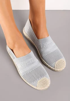 Jasnoszare Espadryle z Plecioną Cholewką przed Kostkę Mokosa