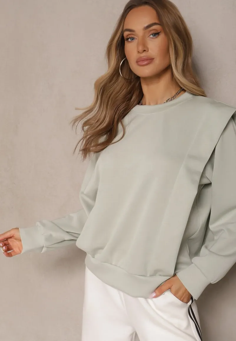 Jasnozielona Bluza z Wiskozą z Szerokimi Ramionami Alioris