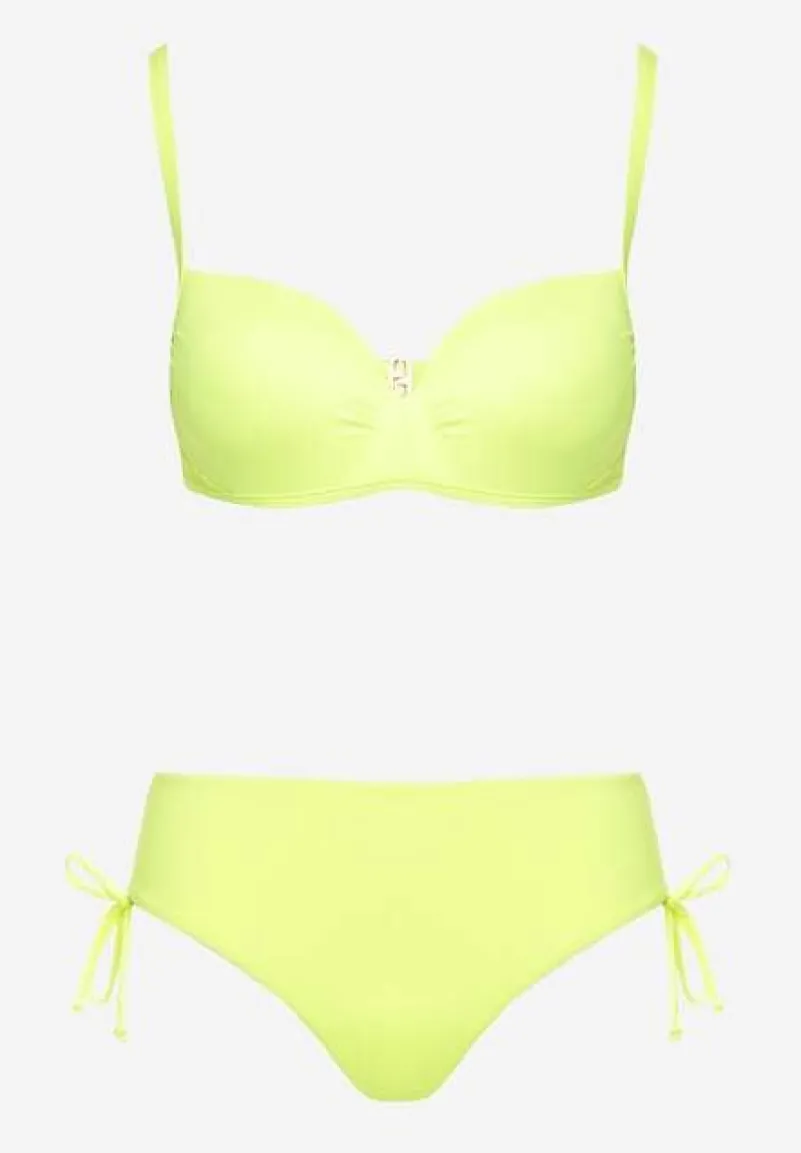 Jasnozielone Bikini Biustonosz z Usztywnianymi Miseczkami Majtki Figi Ozdobione Troczkami Tamarie