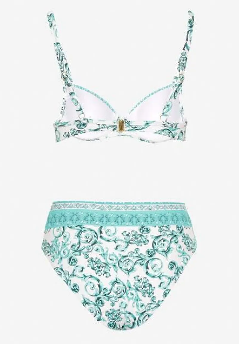 Jasnozielone Bikini Zdobione Ornamentalnym Printem Biustonosz i Figi Mirulea