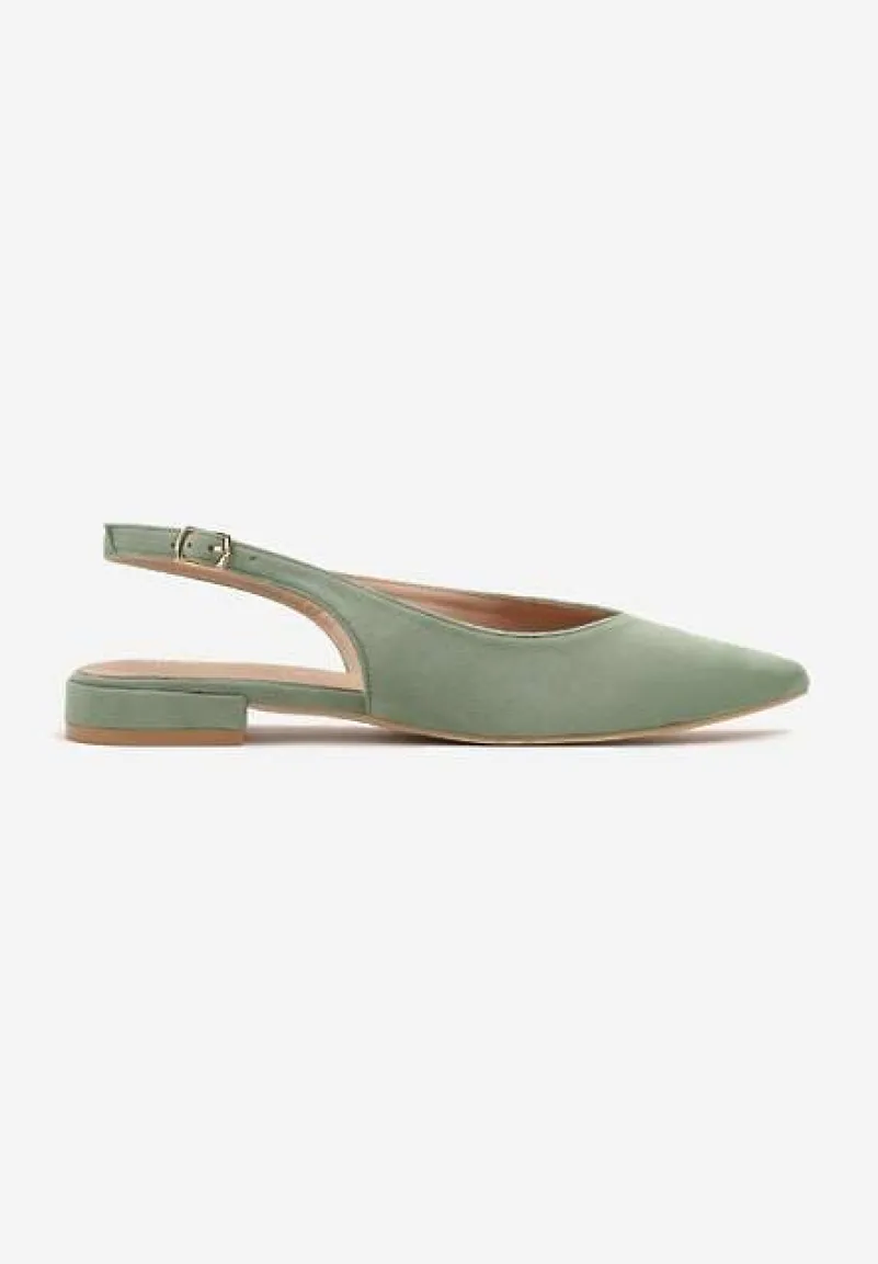 Jasnozielone Sandały Slingback Vices z Wkładką ze Skóry Naturalnej Annisae