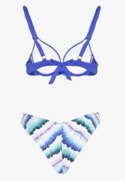 Niebieskie Bikini Majtki Figi Ozdobione Nadrukiem i Biustonosz Natinalia