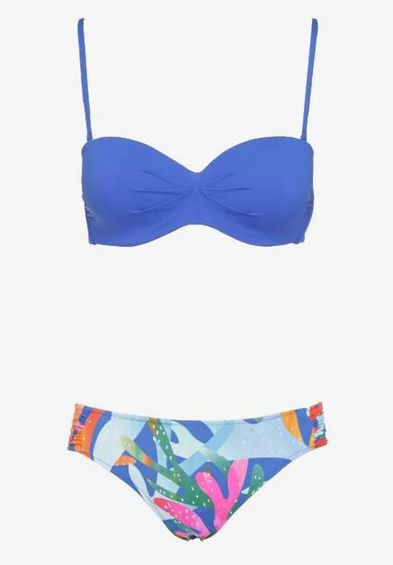Niebieskie Bikini Marszczony Biustonosz i Majtki Typu Figi Salenthia