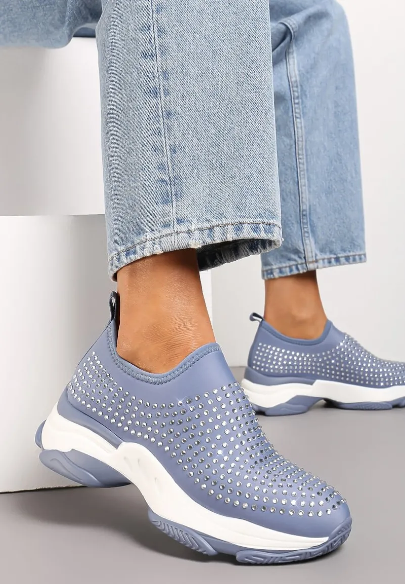 Niebieskie Buty Sportowe na Grubej Podeszwie w Cyrkonie Elerene