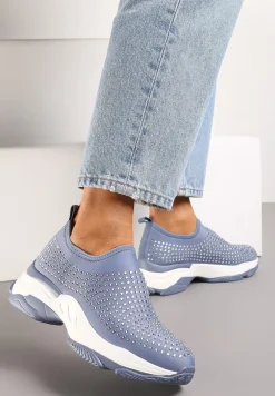 Niebieskie Buty Sportowe na Grubej Podeszwie w Cyrkonie Elerene