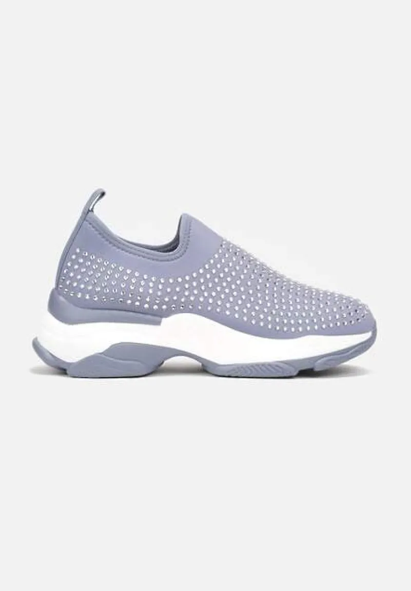Niebieskie Buty Sportowe na Grubej Podeszwie w Cyrkonie Elerene