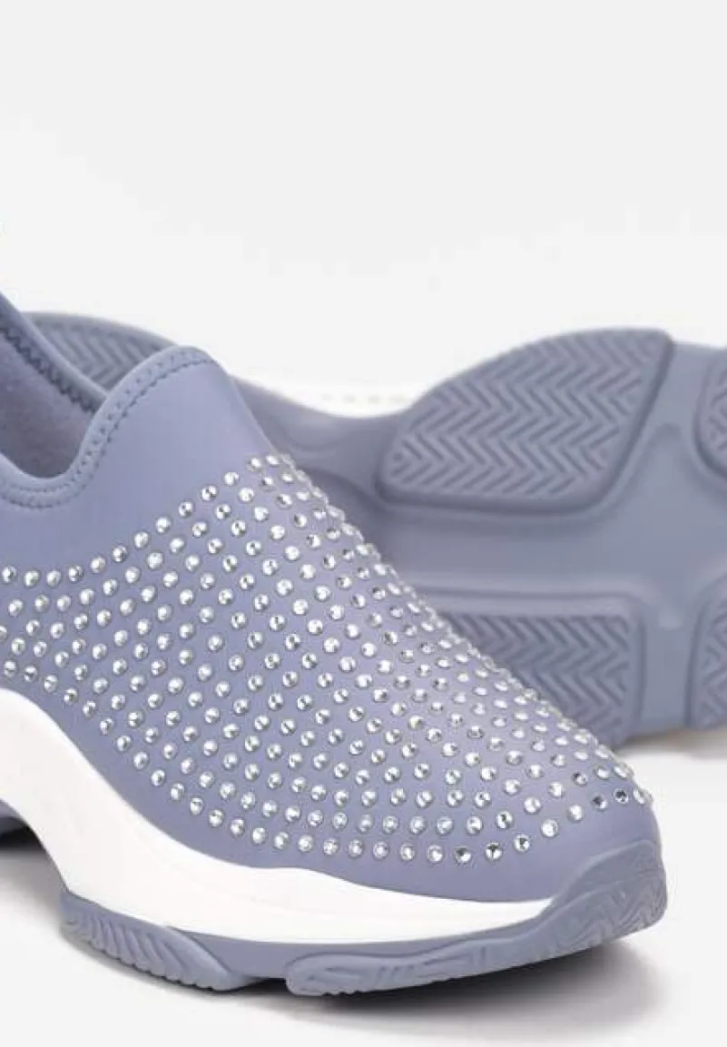 Niebieskie Buty Sportowe na Grubej Podeszwie w Cyrkonie Elerene
