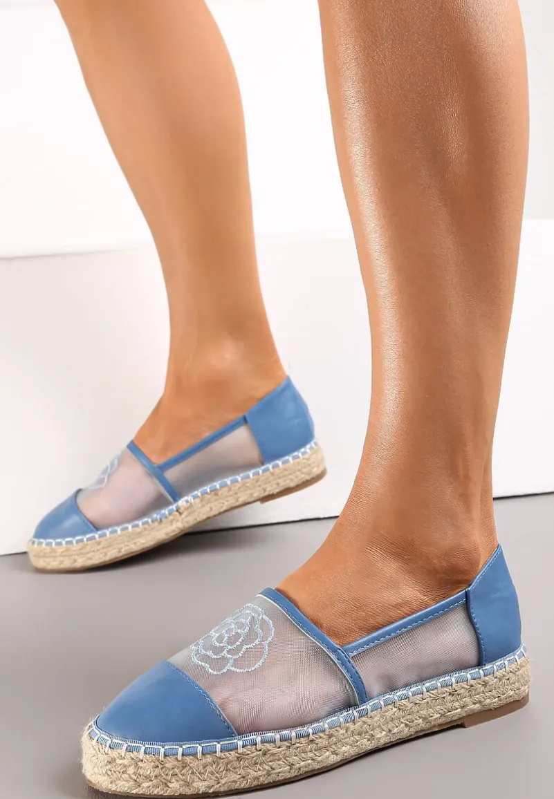 Niebieskie Espadryle z Cholewką z Siatki na Podeszwie ze Sznurka Chenthe