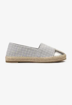 Niebieskie Espadryle z Tweedowego Materiału z Plecionką na Podeszwie Hexiria