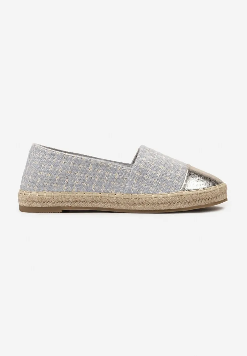 Niebieskie Espadryle z Tweedowego Materiału z Plecionką na Podeszwie Hexiria