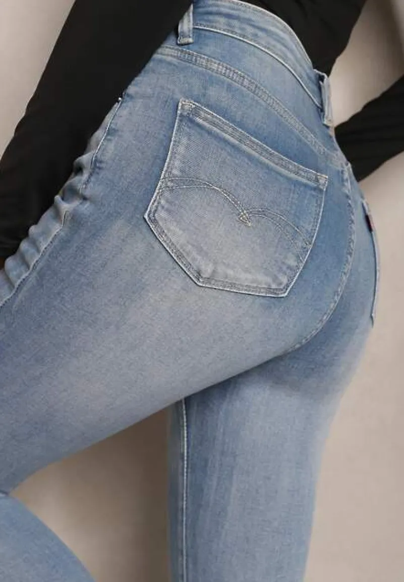 Niebieskie Jeansy o Fasonie Skinny z Postrzępionymi Nogawkami Quinte