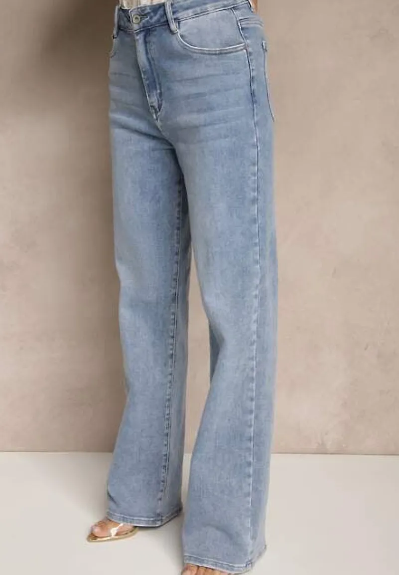 Niebieskie Jeansy Regular Waist z Szeroką Nogawką Nolzeri
