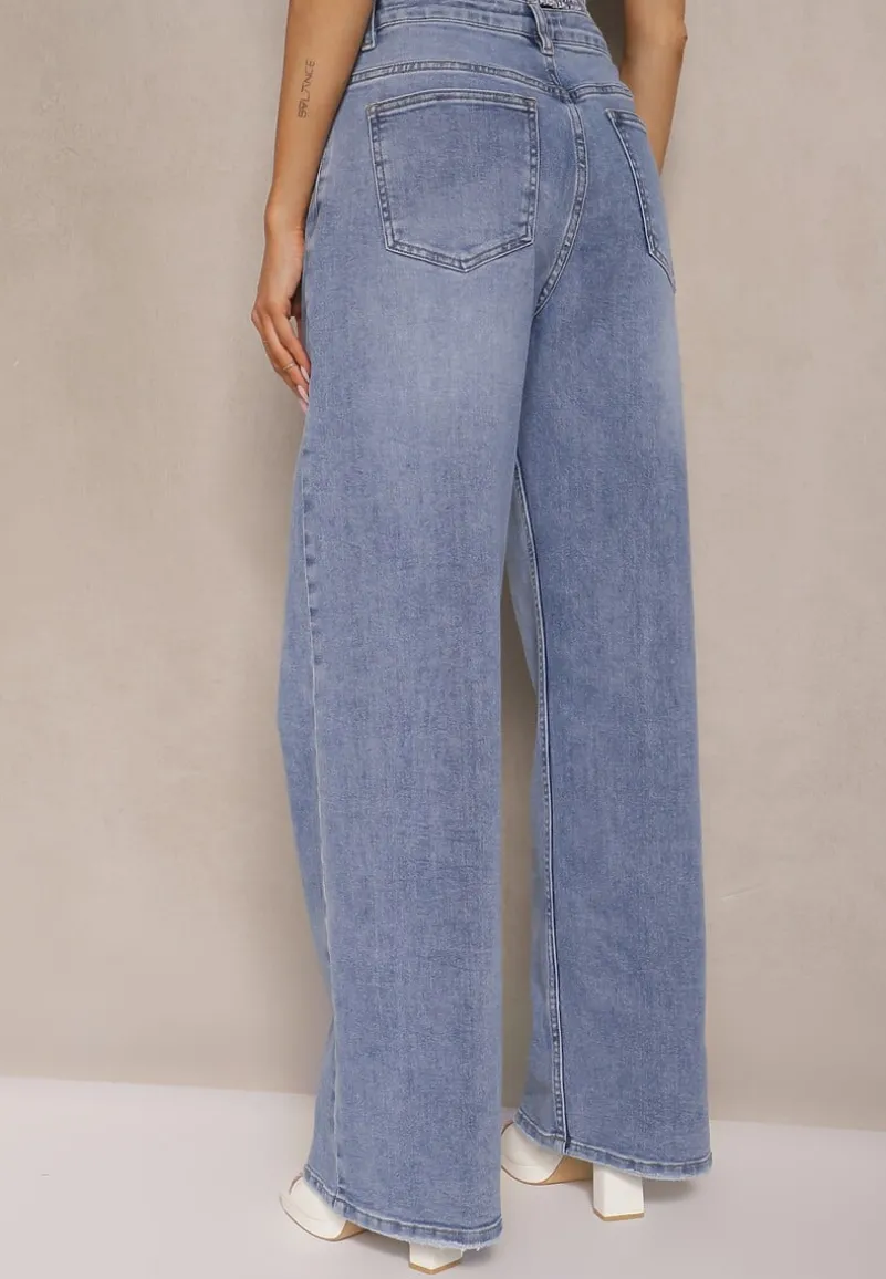 Niebieskie Jeansy Regular Waist z Szeroką Nogawką Tenophea