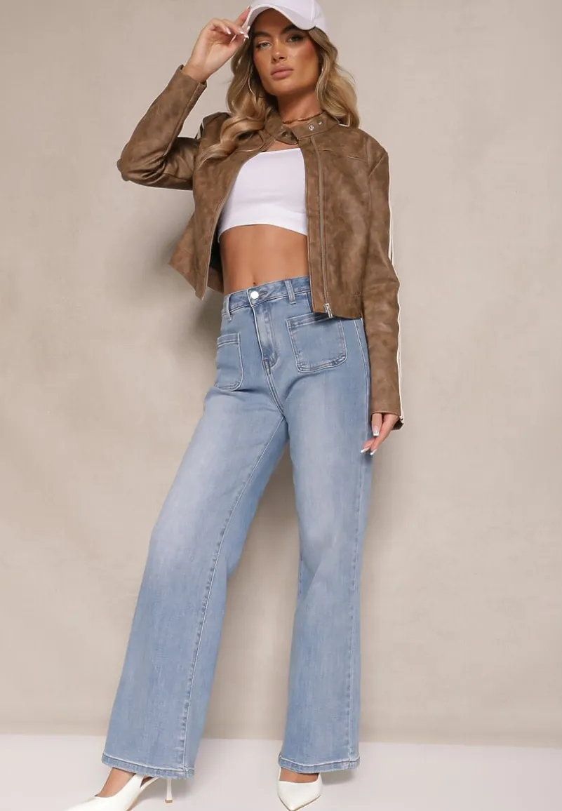 Niebieskie Jeansy z Bawełną High Waist o Szerokim Kroju Elaridia
