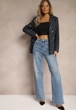 Niebieskie Jeansy z Bawełną High Waist o Szerokim Kroju Navisema