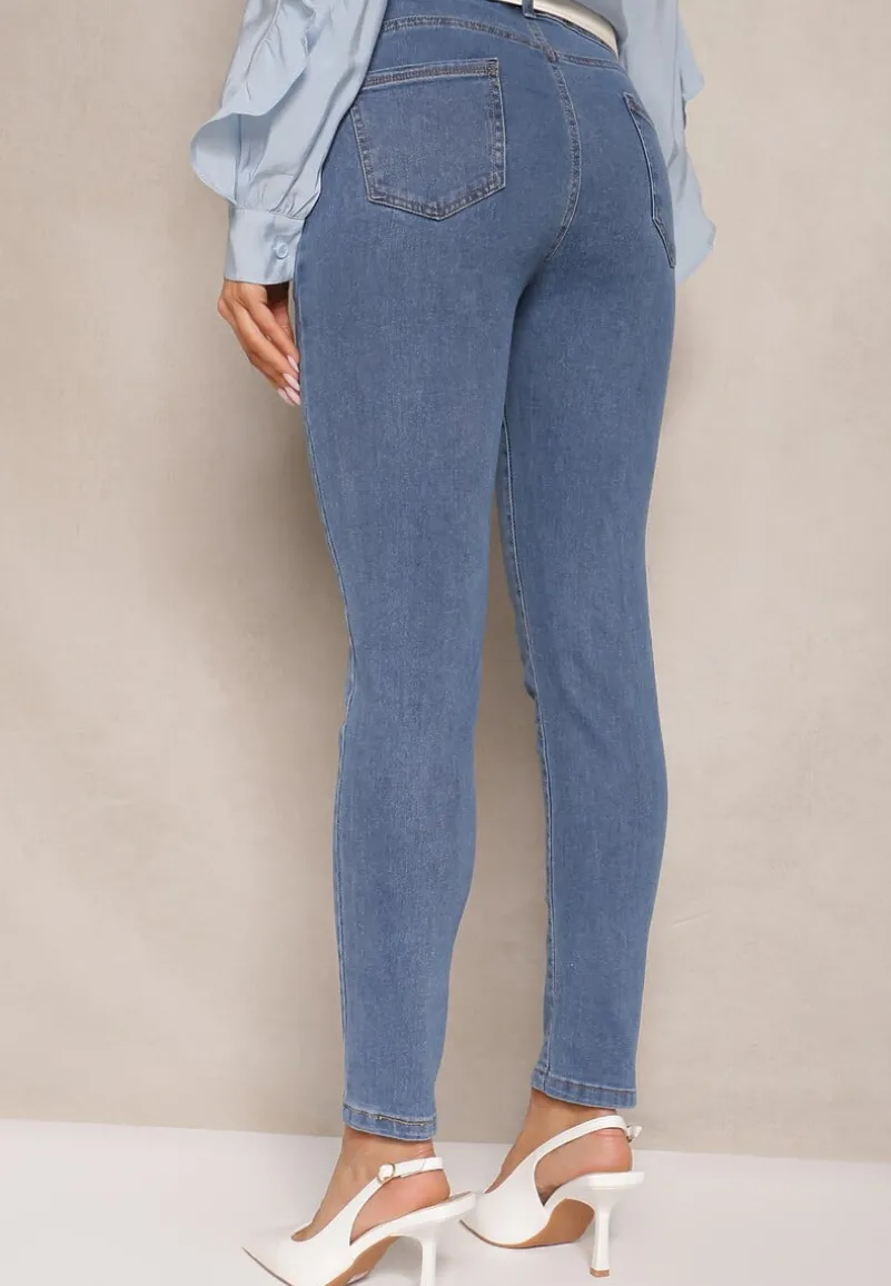 Niebieskie Jeansy z Bawełną High Waist Hreadia