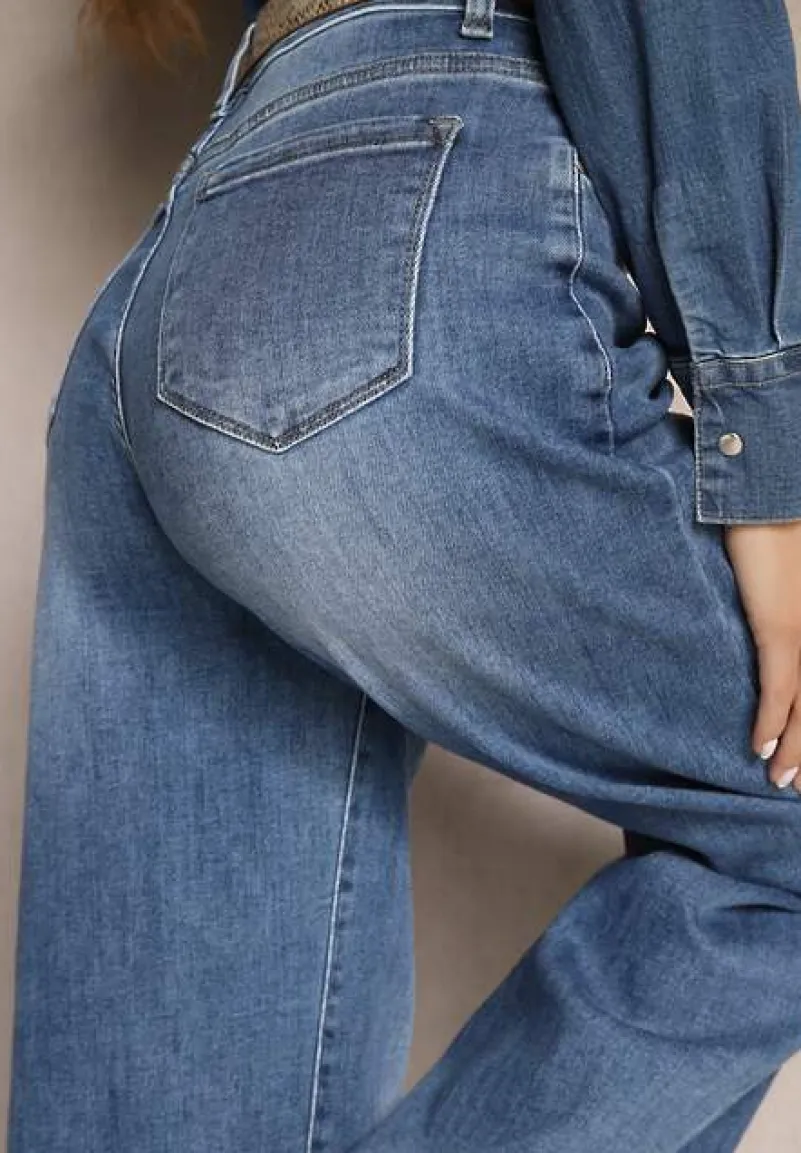 Niebieskie Jeansy z Bawełną i Wiskozą High Waist o Szerokim Kroju z Przetarciami Valviola