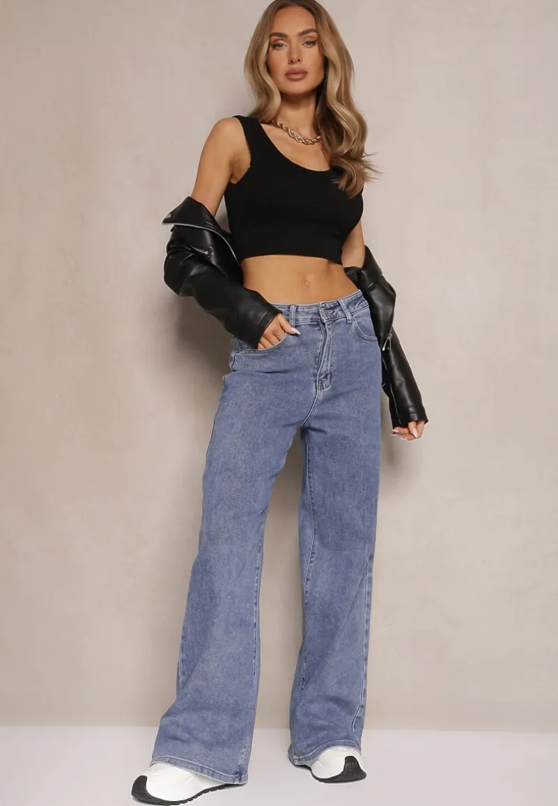 Niebieskie Jeansy z Bawełną o Szerokim Kroju High Waist Novarielle