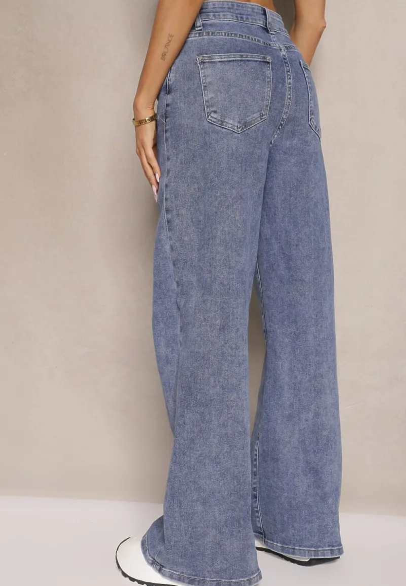 Niebieskie Jeansy z Bawełną o Szerokim Kroju High Waist Novarielle