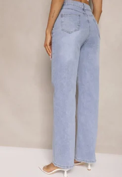 Niebieskie Jeansy z Bawełną o Szerokim Kroju High Waist Ahuzla