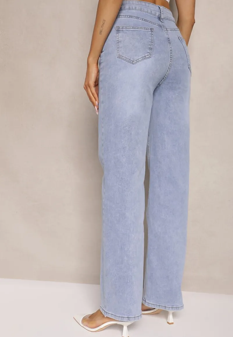 Niebieskie Jeansy z Bawełną o Szerokim Kroju High Waist Ahuzla