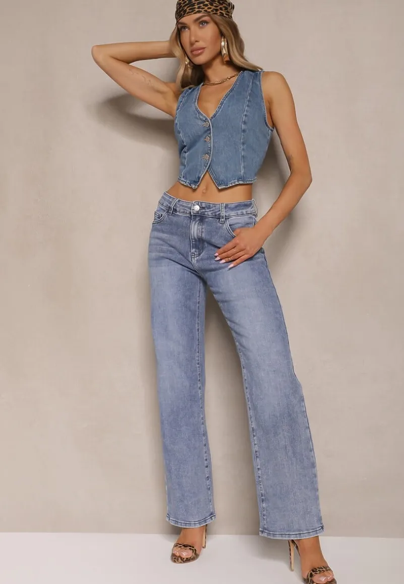 Niebieskie Jeansy z Bawełny o Szerokim Kroju High Waist Mevolisse