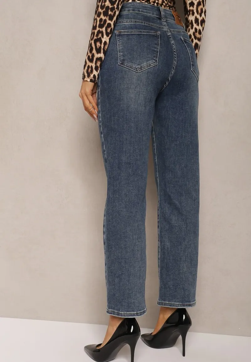 Niebieskie Klasyczne Jeansy High Waist z Prostymi Nogawkami Erilae