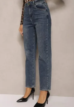 Niebieskie Klasyczne Jeansy High Waist z Prostymi Nogawkami Erilae