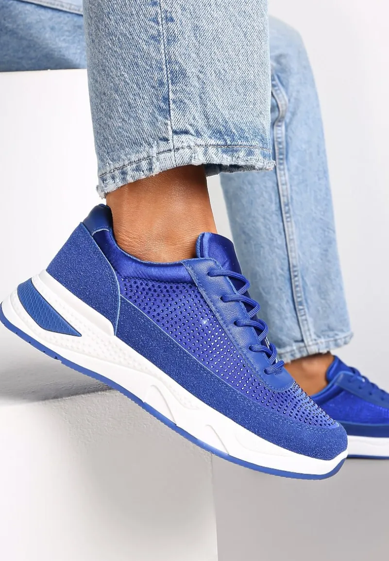 Niebieskie Sneakersy z Drobnymi Cyrkoniami Hinekle