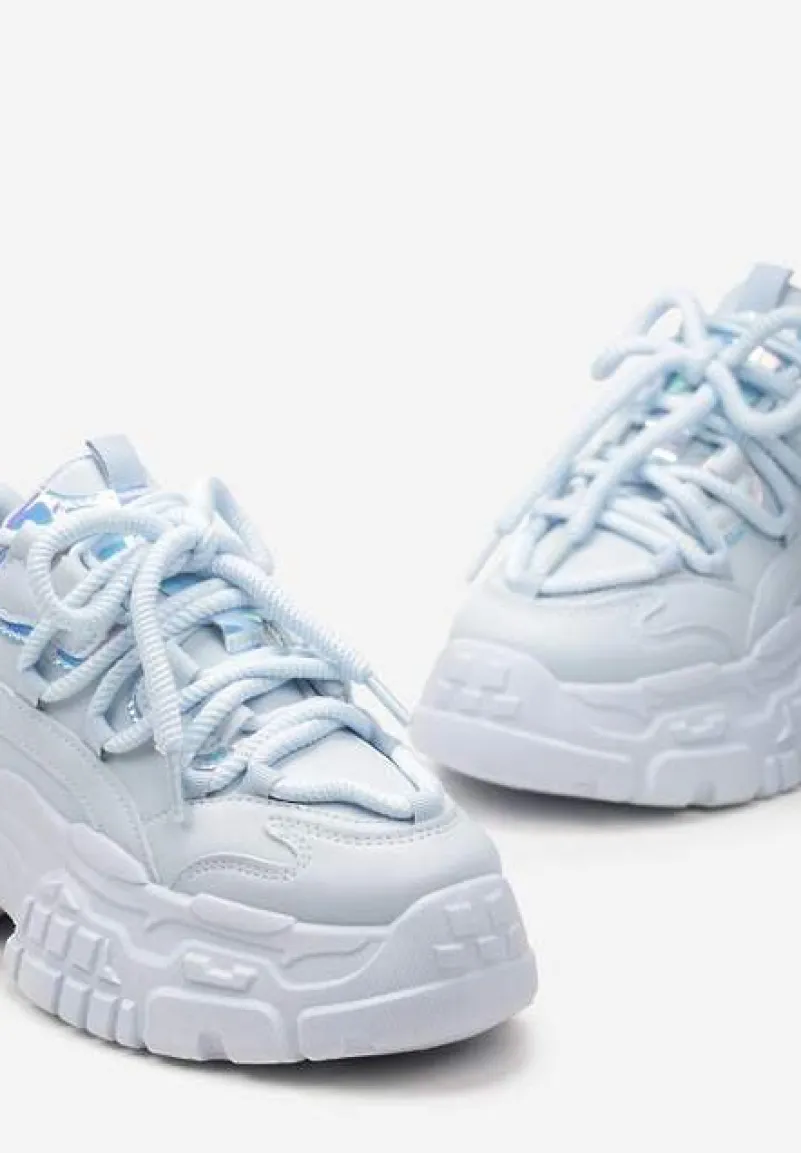 Niebieskie Sneakersy z Grubymi Sznurówkami na Niskiej Platformie Lasandre