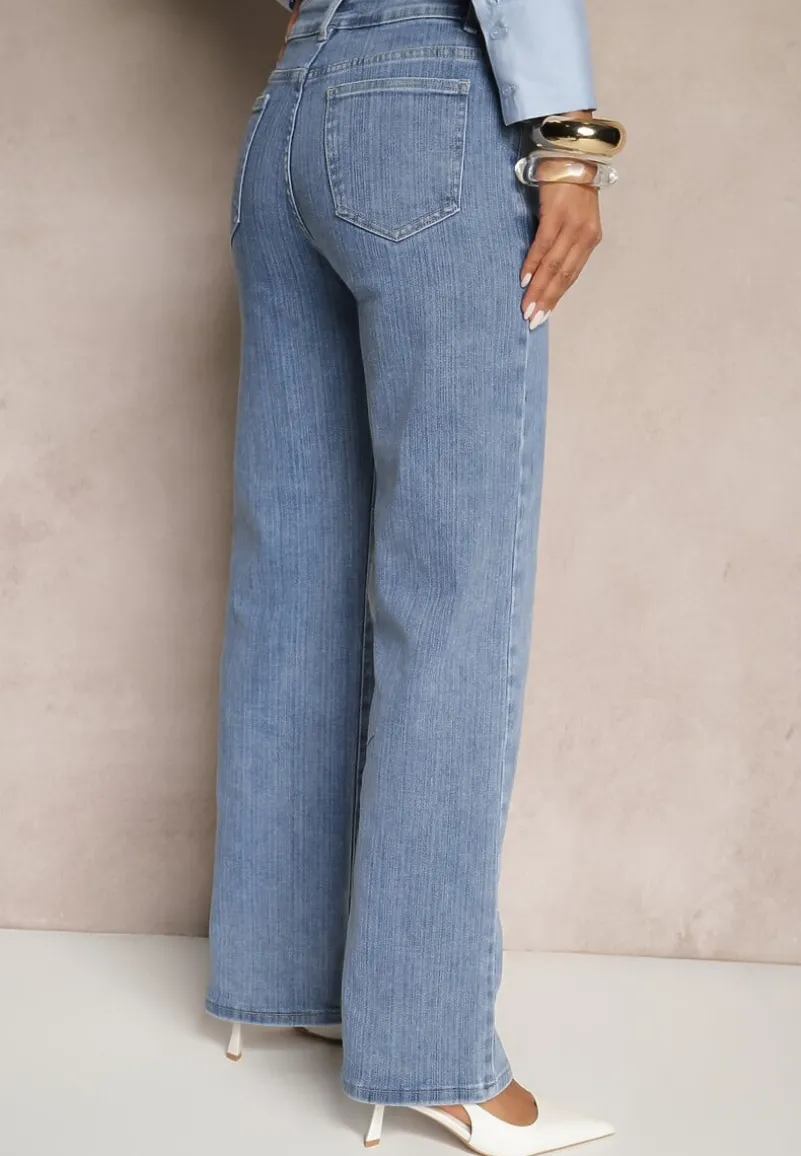Niebieskie Szerokie Jeansy z Bawełną i Wiskozą High Waist Elresia