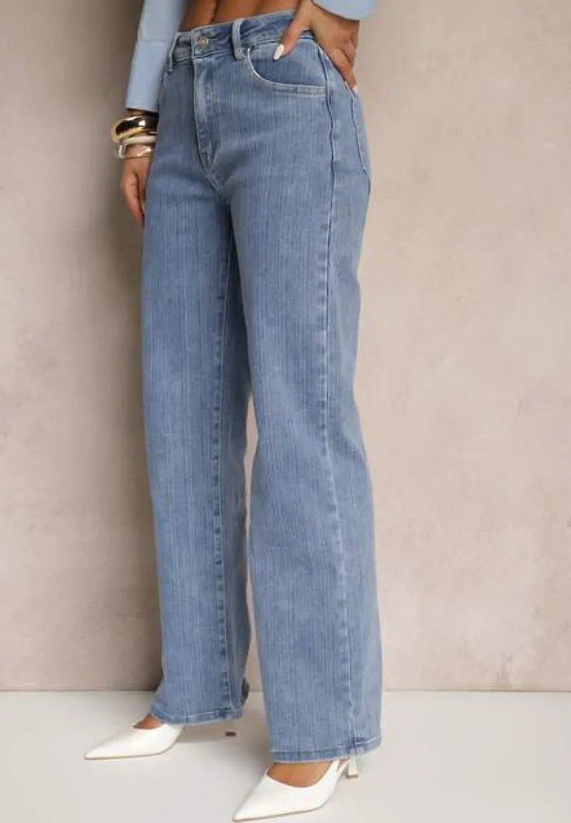 Niebieskie Szerokie Jeansy z Bawełną i Wiskozą High Waist Elresia