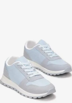 Niebieskie Sznurowane Sneakersy na Płaskiej Podeszwie z Wycięciami i Wstawkami Zaylynn
