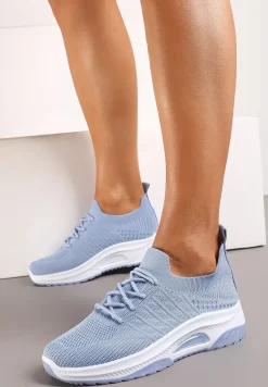 Niebieskie Wsuwane Buty Sportowe w Skarpetkowym Stylu z Ozdobną Podeszwą Moonlise