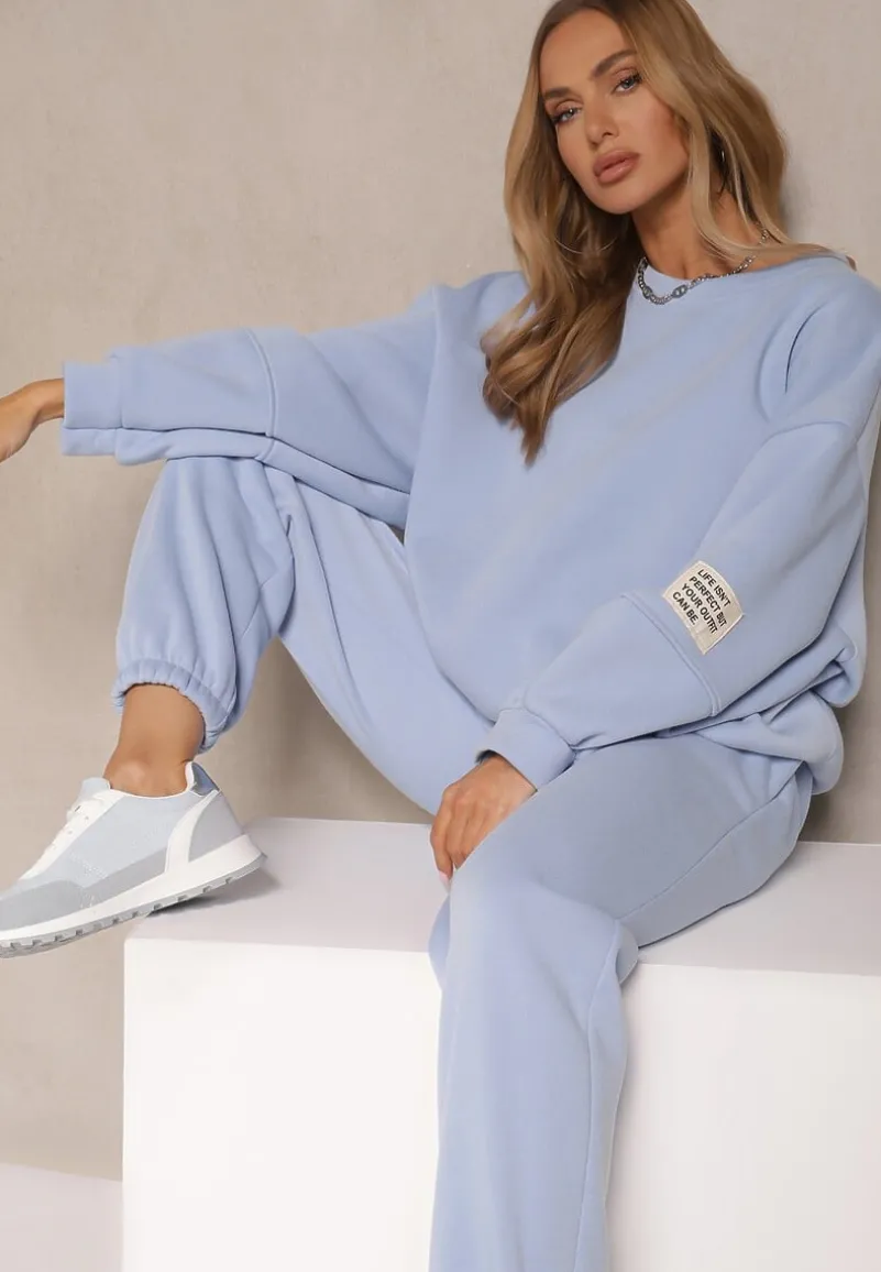 Niebieski Komplet Dresowy z Polarową Podszewką Bluza i Joggery Ziline
