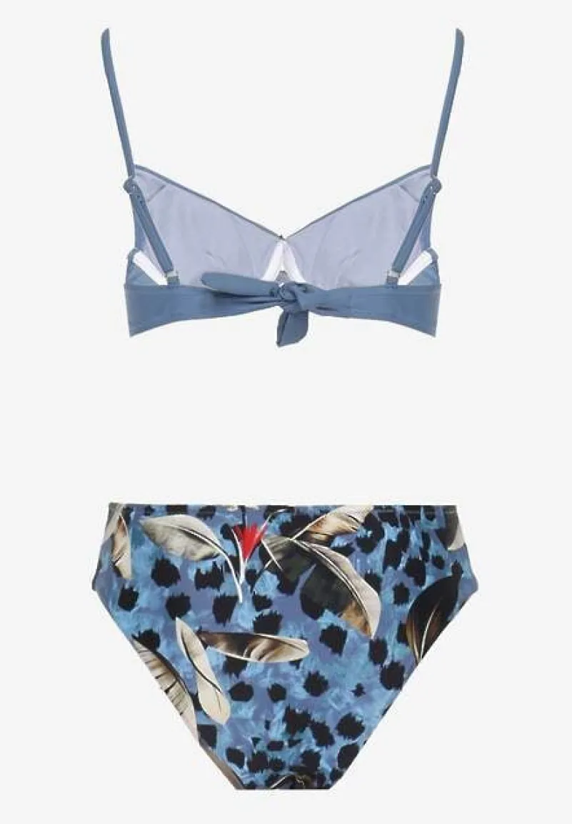 Niebieski Strój Kąpielowy Bikini z Usztywnionym Biustonoszem i Wzorzystymi Figami Pialette