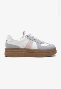 Niebiesko-Białe Sneakersy na Grubej Podeszwie z Ozdobnymi Przeszyciami Ysdole