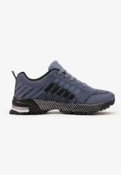 Niebiesko-Czarne Buty Sportowe z Siateczki na Grubej Podeszwie Alphos